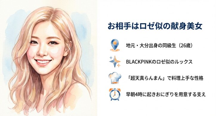 結婚相手（妻）はBLACKPINKロゼ似の献身的な女性！