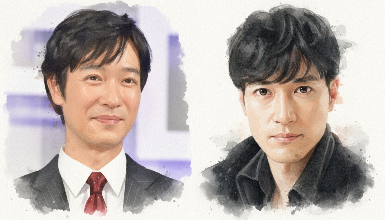 半田周平と堺雅人を並べたよく似てる水彩画