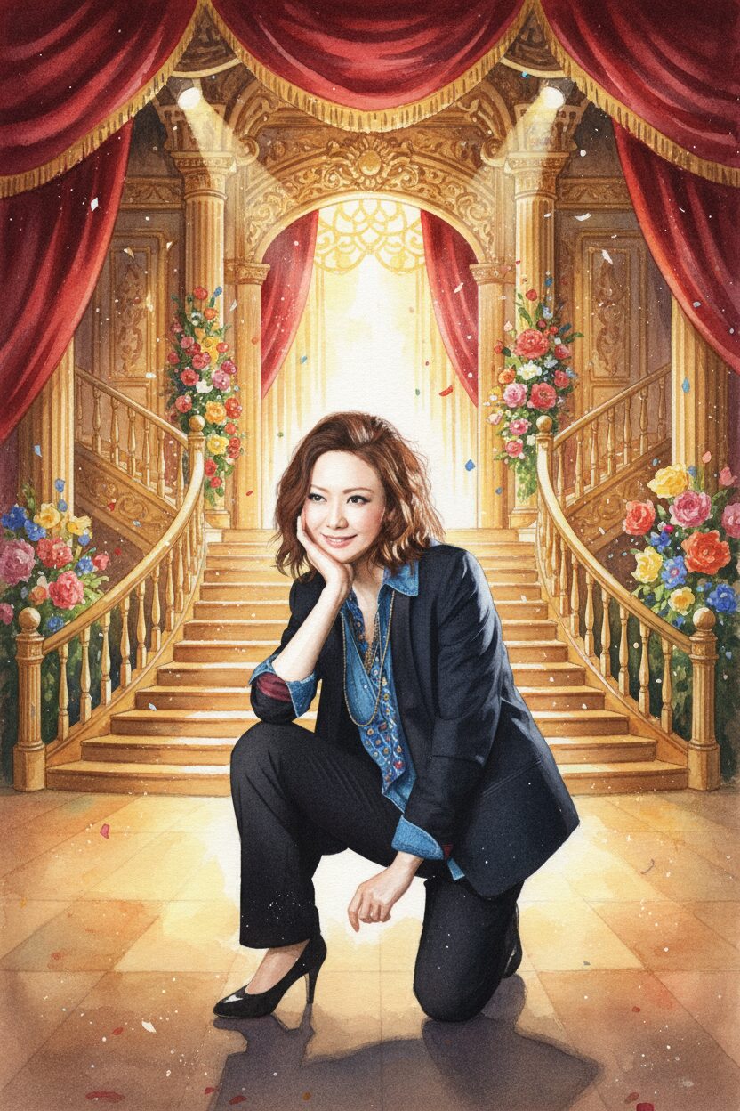 姿月あさとが舞台上で演劇している風の水彩画