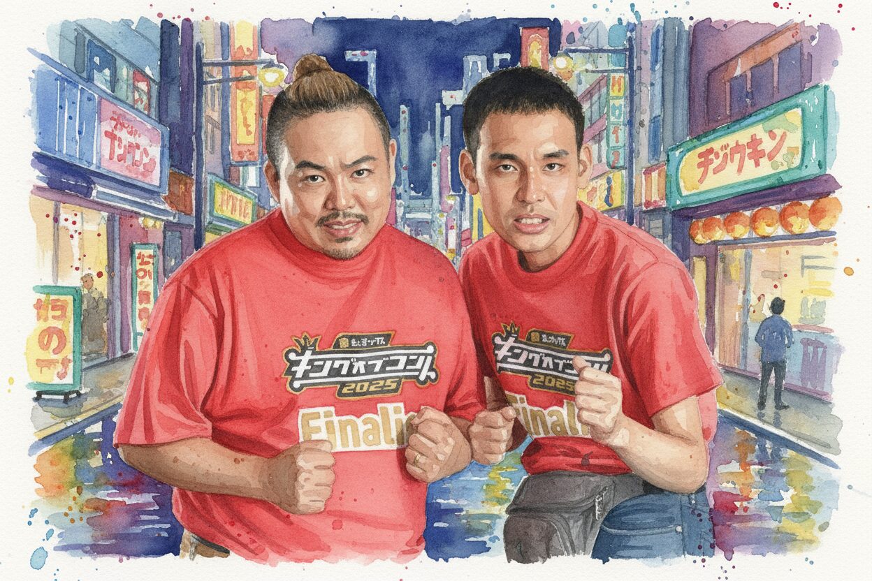 元祖いちごちゃんの水彩画 夜の繁華街でポーズ