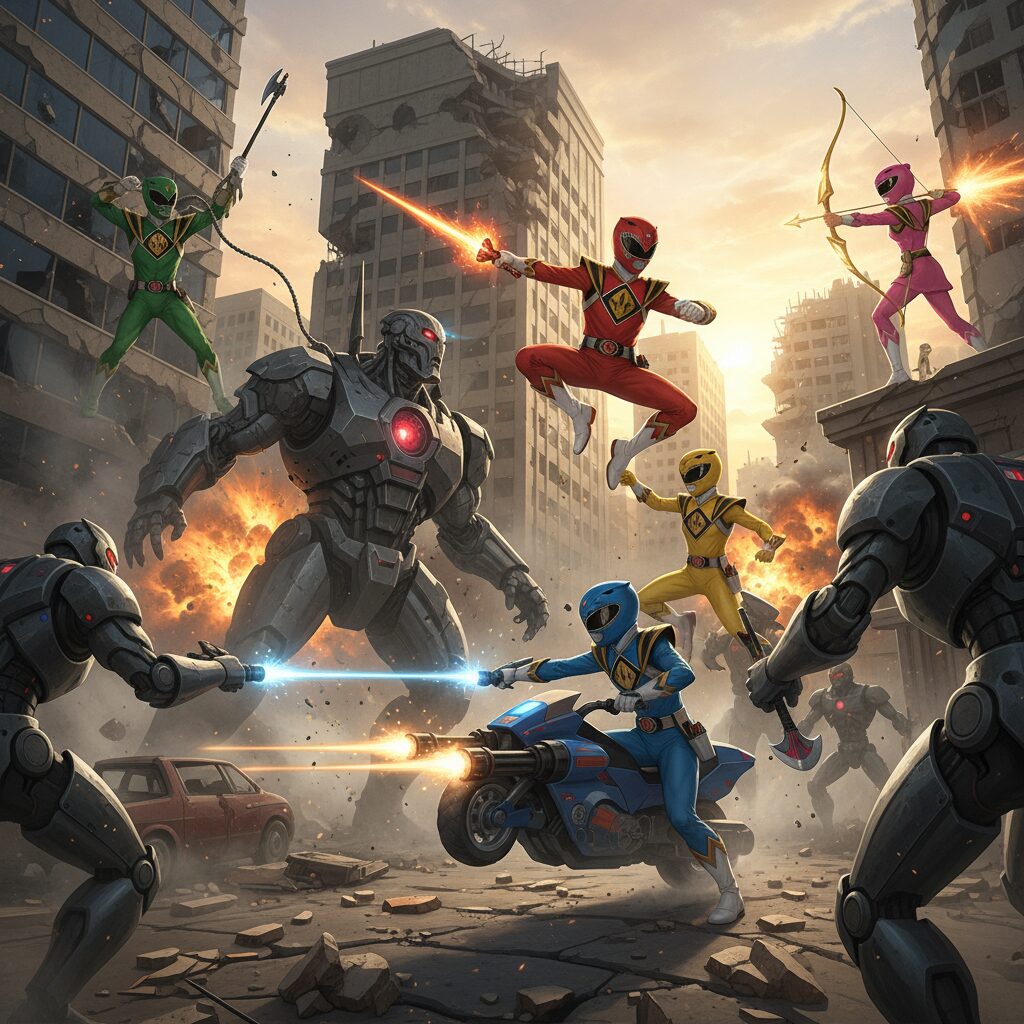 戦隊レンジャーが戦ってる画像