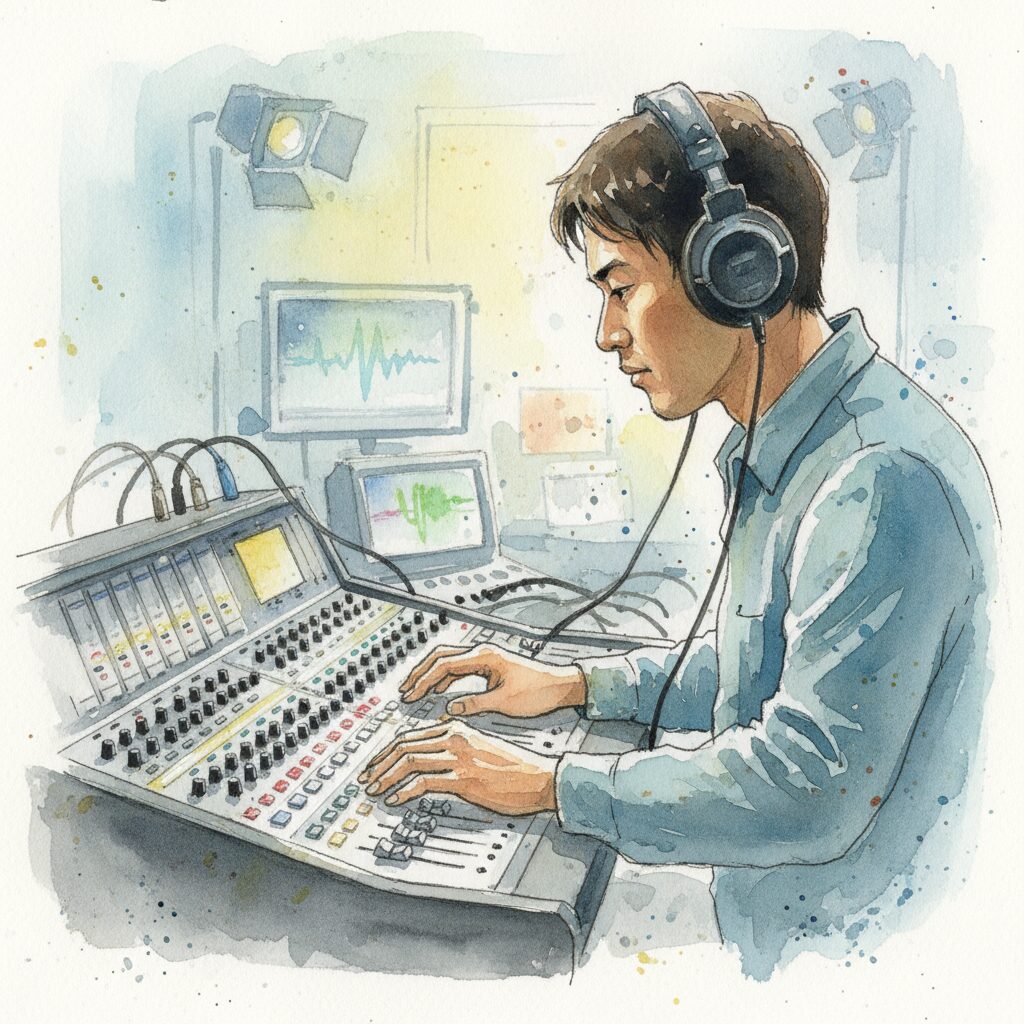 テレビ番組の音声スタッフの仕事風景