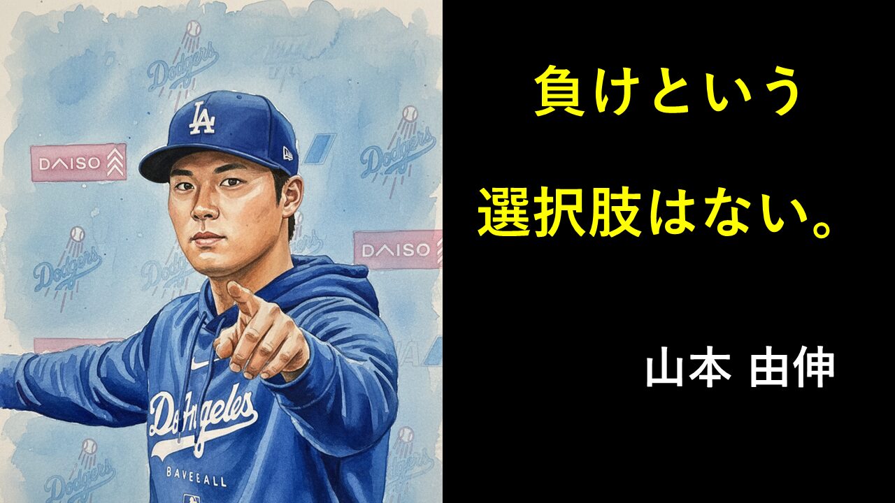 「負けという選択肢はない」と山本由伸が言っている水彩画