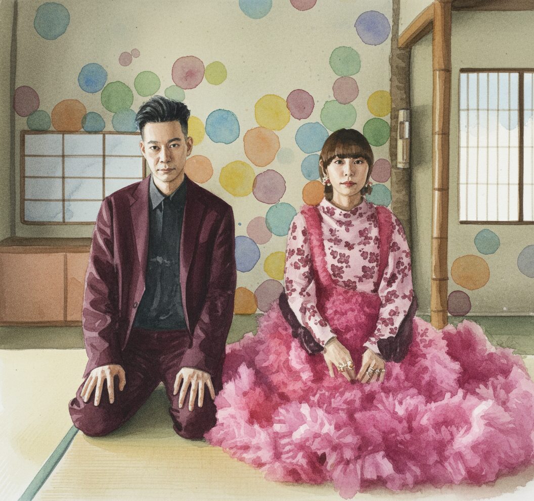 ハンバートハンバートの夫婦が座っている水彩画