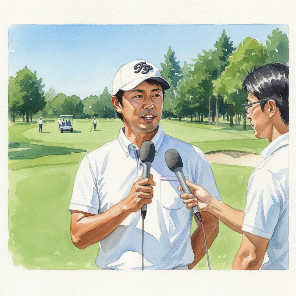 解説をする石井忍コーチの水彩画イメージ