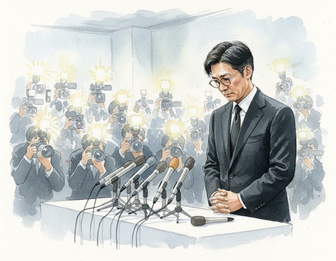 国分太一が謝罪会見している水彩画