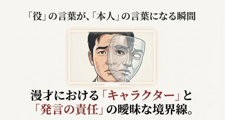 漫才におけるキャラクターと発言の責任の曖昧な境界線　イラスト図解