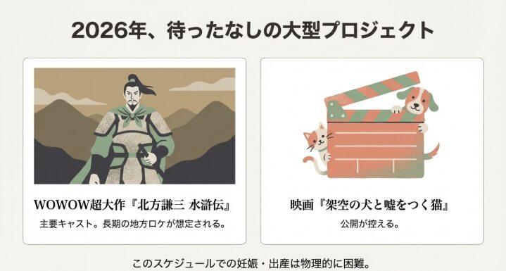 2026年大型プロジェクトにより多忙スケジュールでの妊娠は困難だという図解