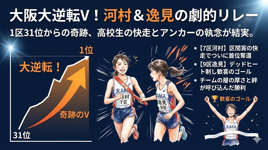 逸見亜優選手（大阪）：優勝を決めたアンカー！執念のラストスパート
