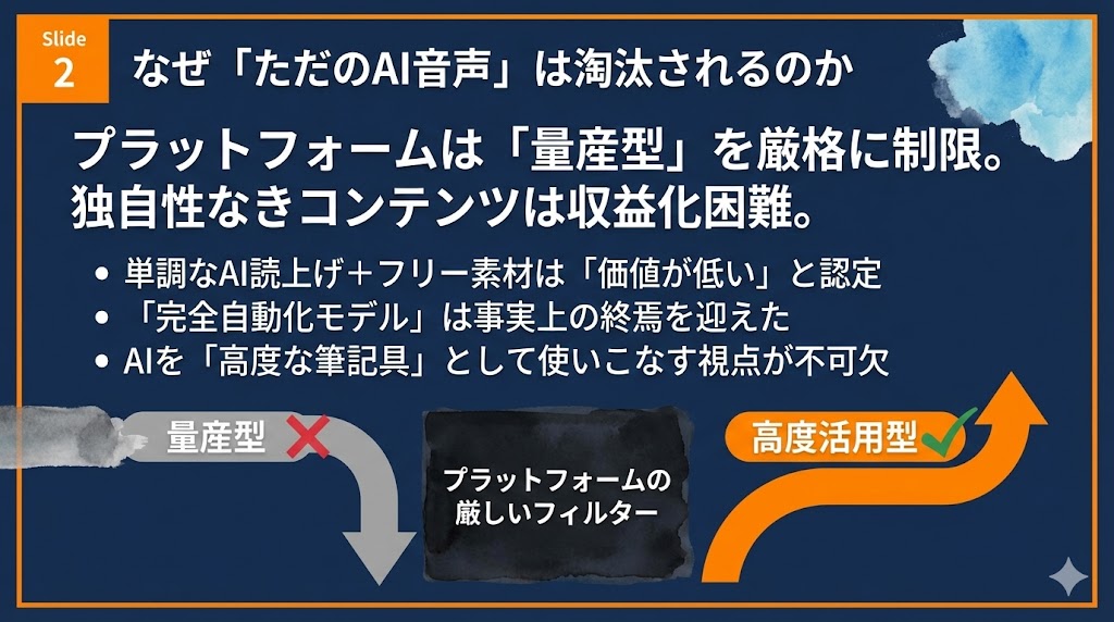2026年の現実：なぜ「ただのAI音声」は淘汰されるのか　解説　図解