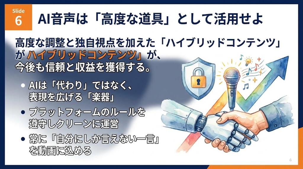 まとめ：AI音声は「高度な道具」として活用せよ