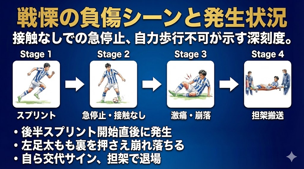 負傷シーンと発生状況 タイムライン 図解
