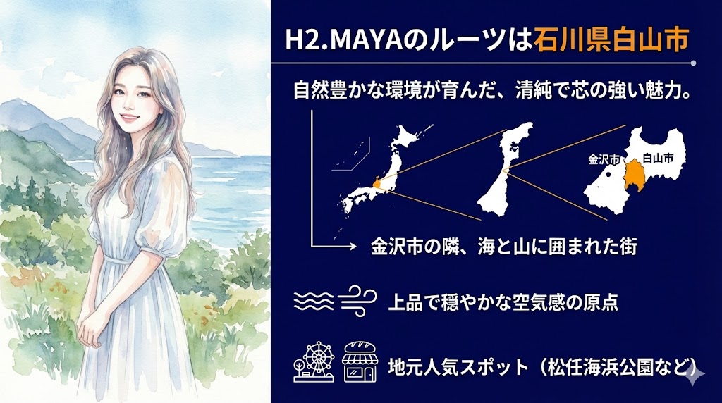 MAYAさんの出身地は、石川県金沢市の隣に位置する石川県白山市（はくさんし）