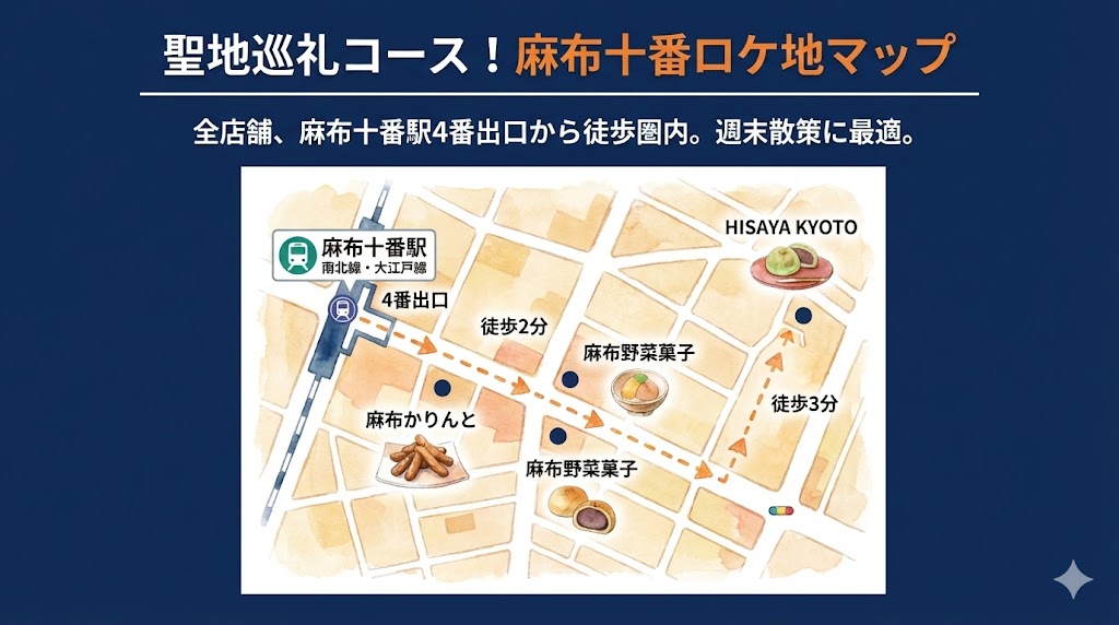 聖地巡礼コース 麻生十番ロケ地マップ