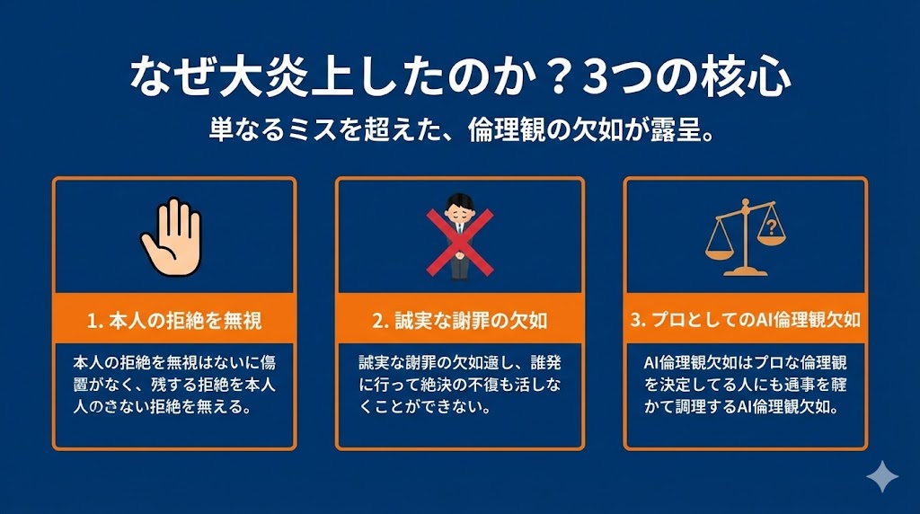 なぜ大炎上したのか３つの核心　図解