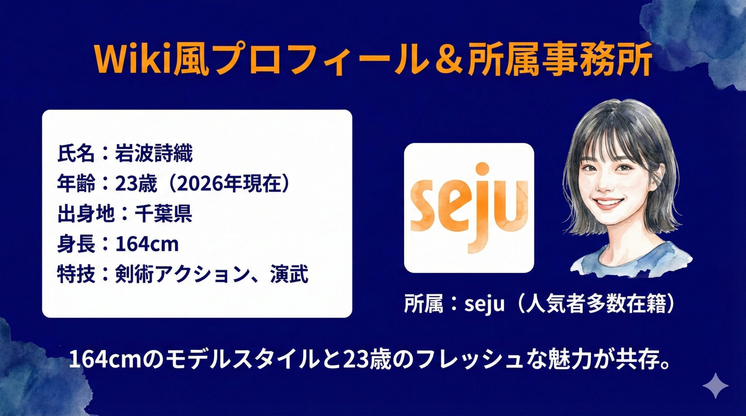 岩波詩織の公式プロフィール詳細と所属事務所seju（セジュ）のロゴイメージを連想させる図解