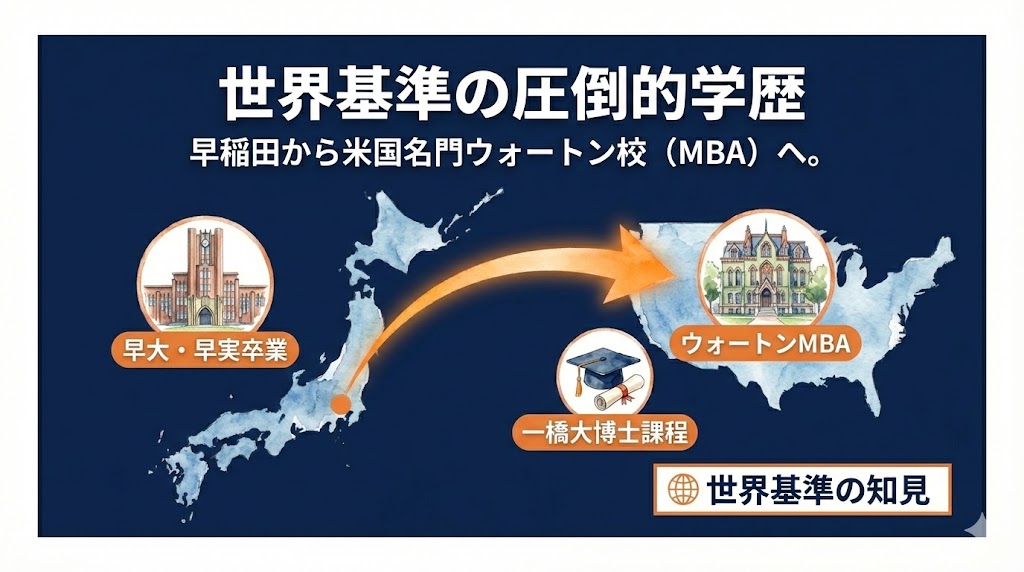 驚異の経歴！出身大学は早稲田＆米名門ウォートン校